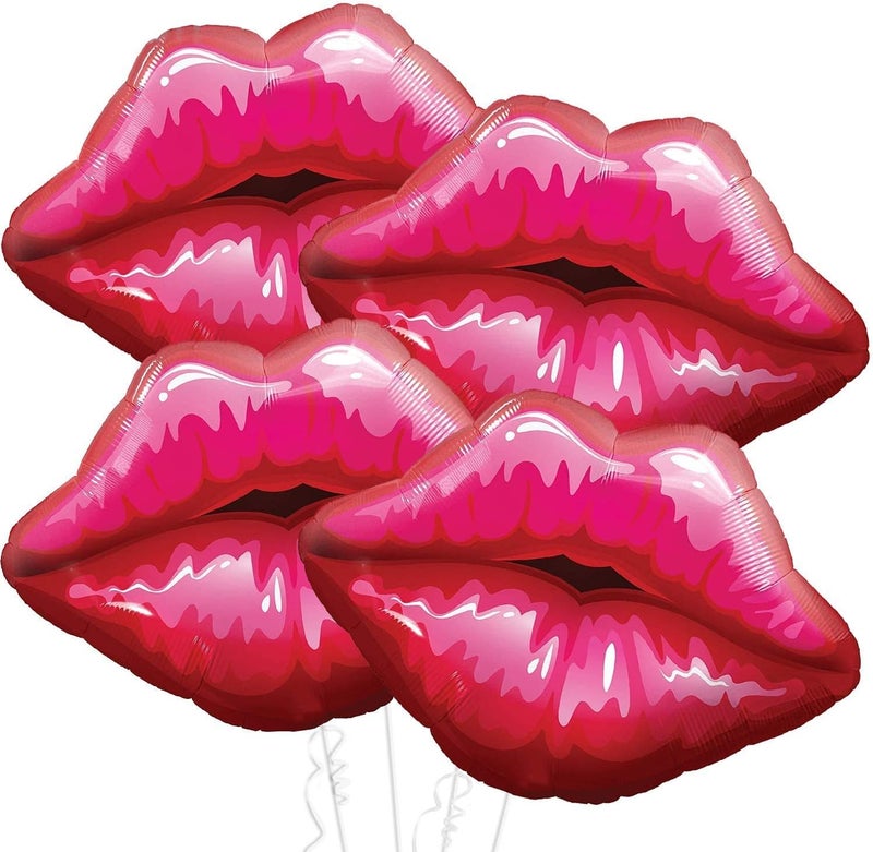 KATCHON Huge Red Lip Foil Balloon - 30 Inch, Pack of 4 | Cute Kiss Balloons for Lips Balloon Decorations | Valentines Balloons | Galentines Day and Proposal Decorations - Image 1